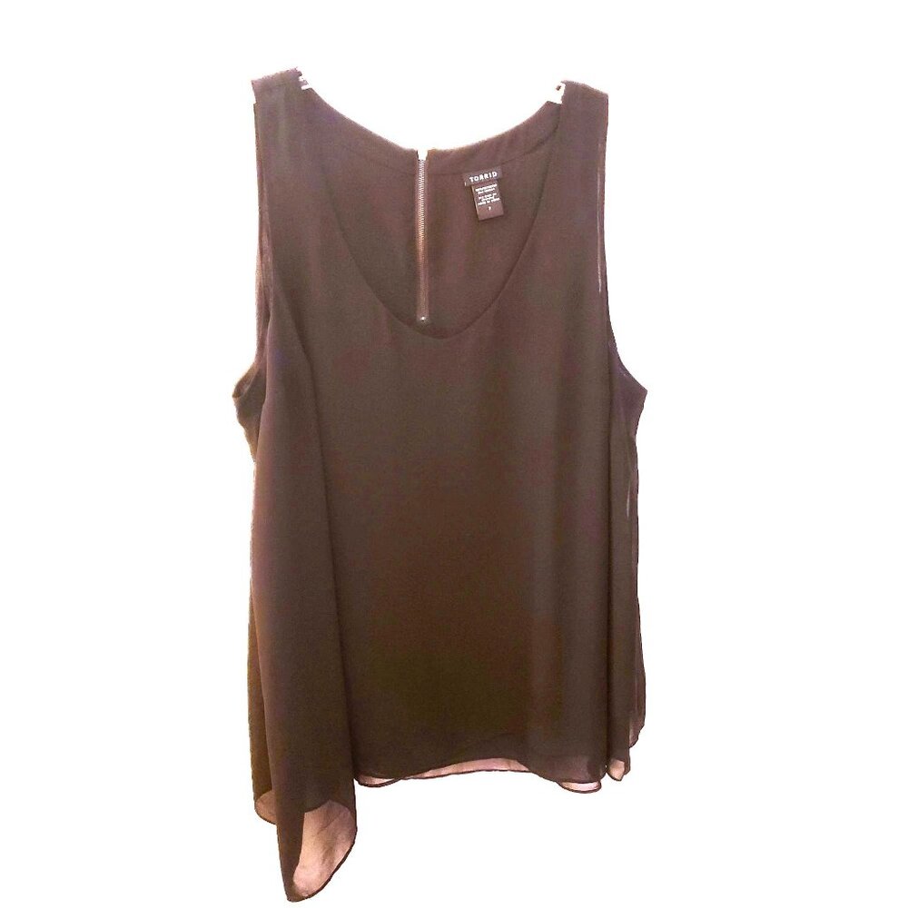 Torrid Chiffon Asymmetrical Black Swing Tank with Back Goldtone Zip 2X EUC